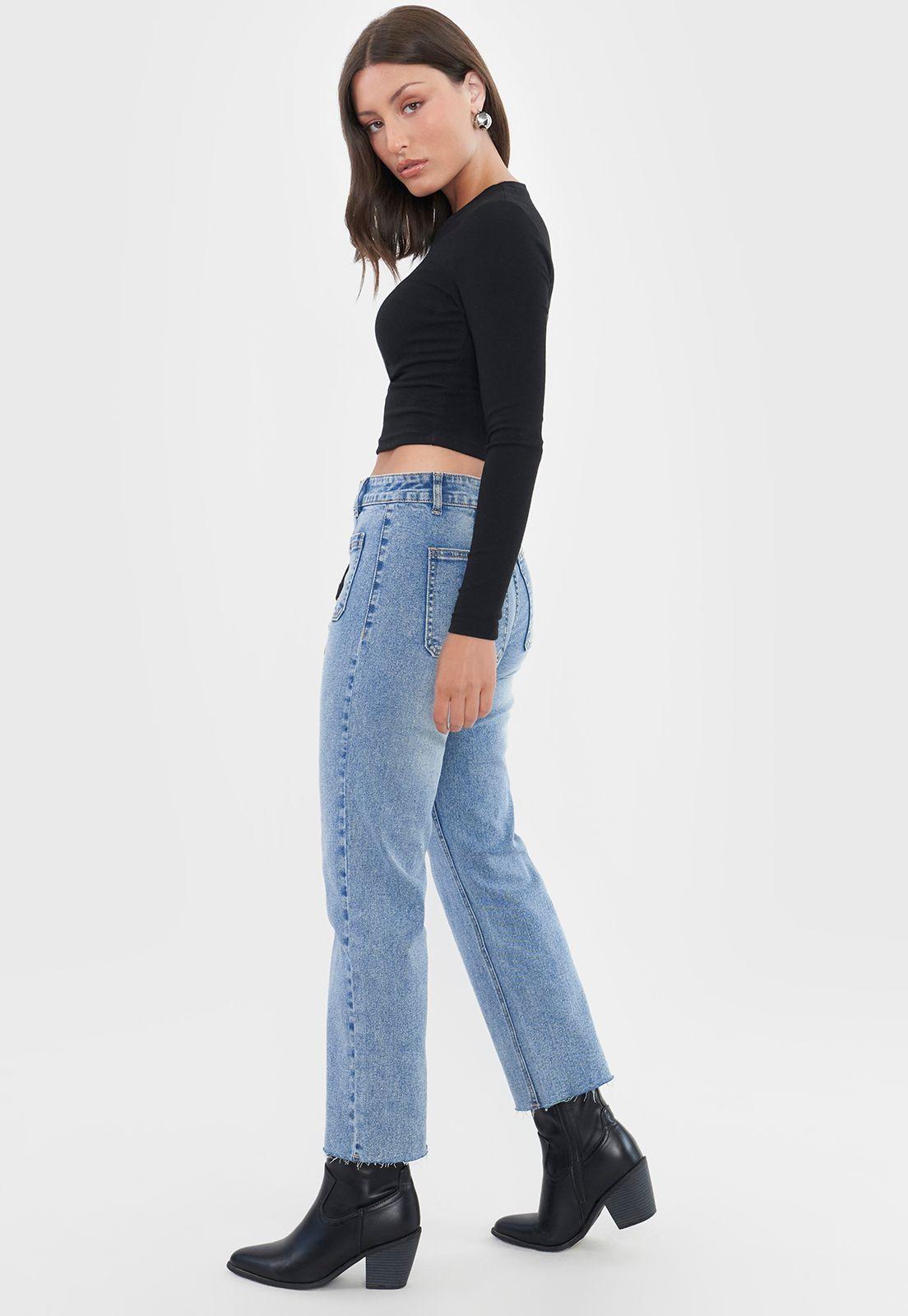 Jeans Mujer Straight Fit Bolsillos Azul Medio Corona-3