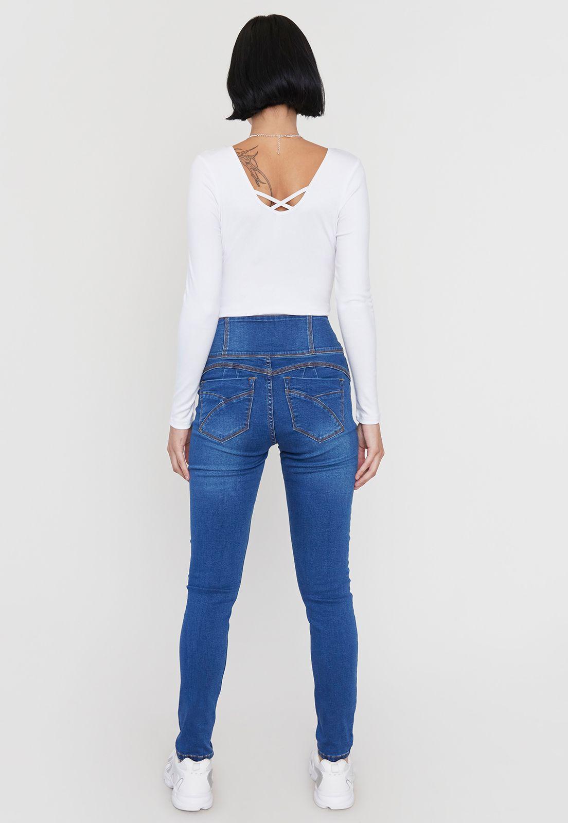 Jeans Mujer Push Up 3 Botones Azul O Corona-2