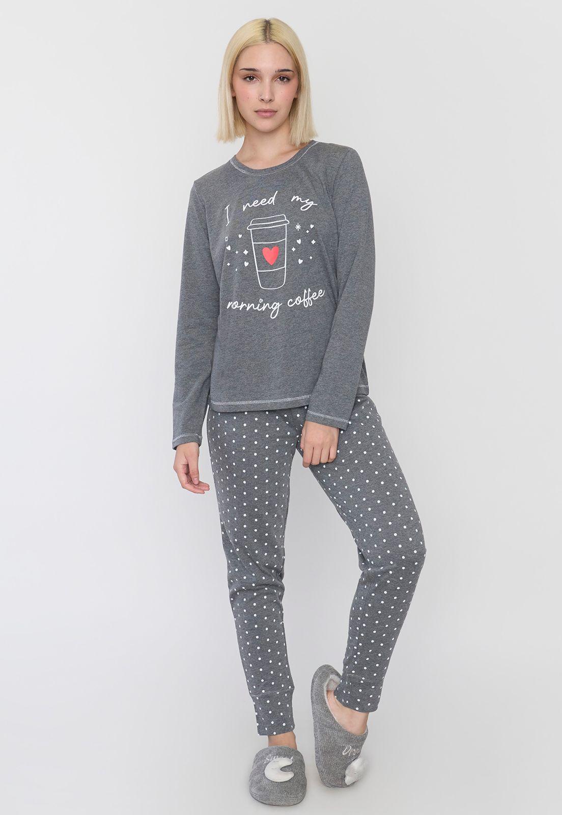 Pijama Mujer Algodón Gris Corona-0