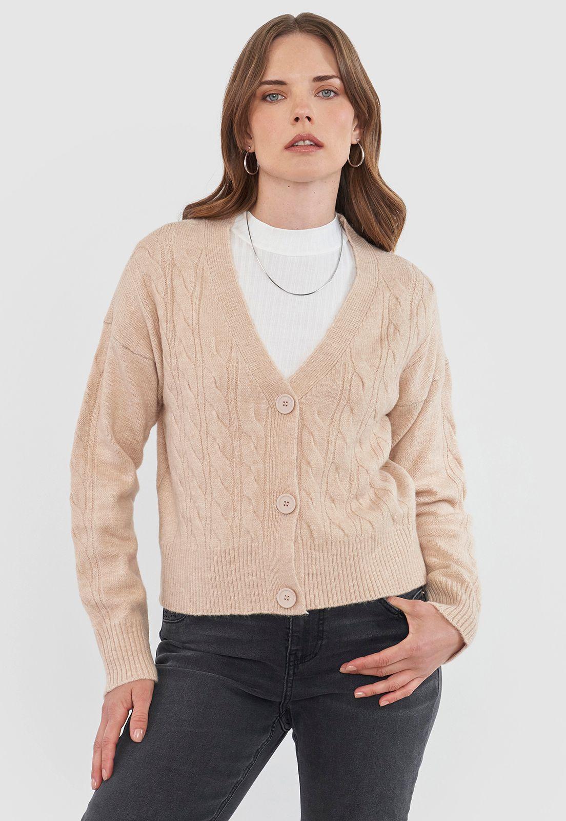 Sweater Mujer Cárdigan Trenzas Beige Corona-0