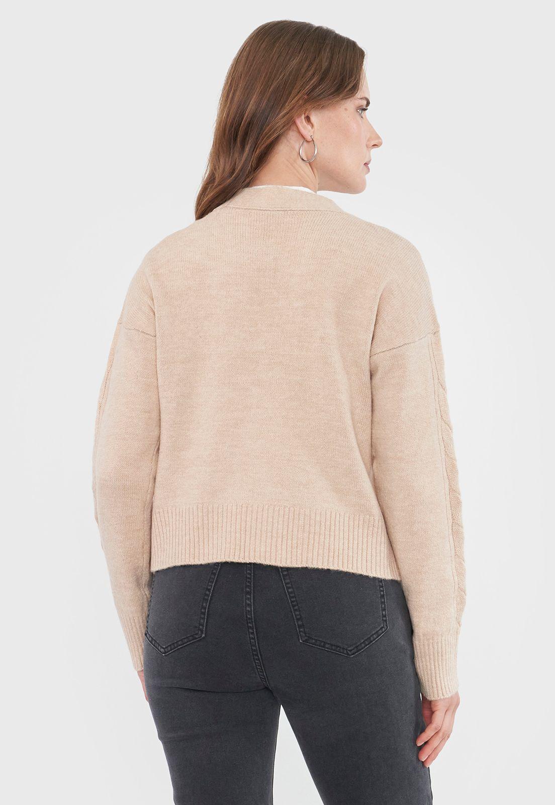 Sweater Mujer Cárdigan Trenzas Beige Corona-1