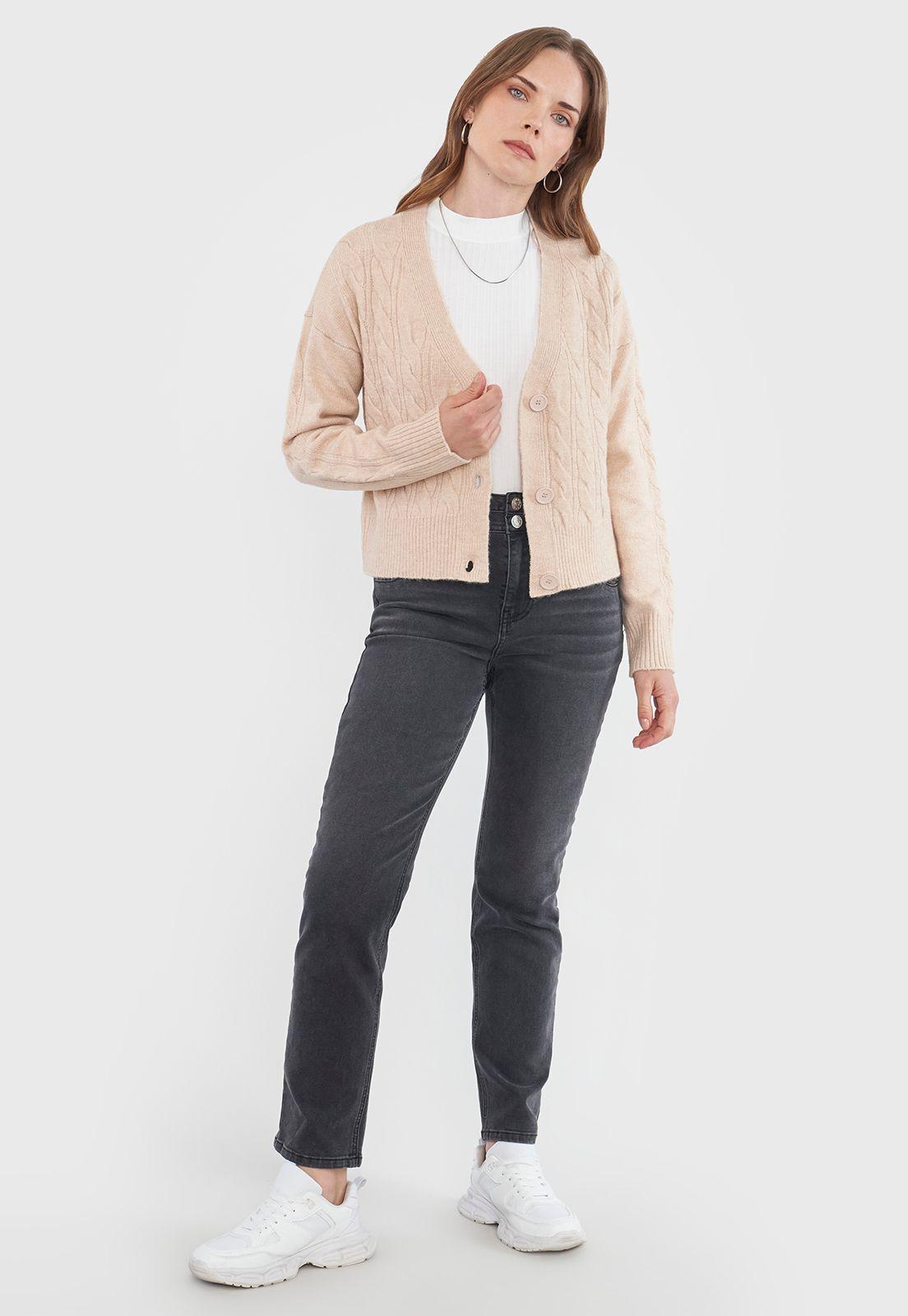 Sweater Mujer Cárdigan Trenzas Beige Corona-3