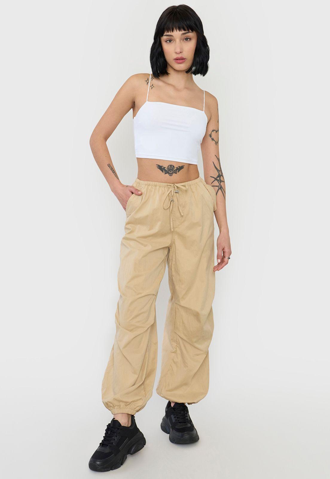 Pantalón Mujer Parachute Color Beige Corona-0