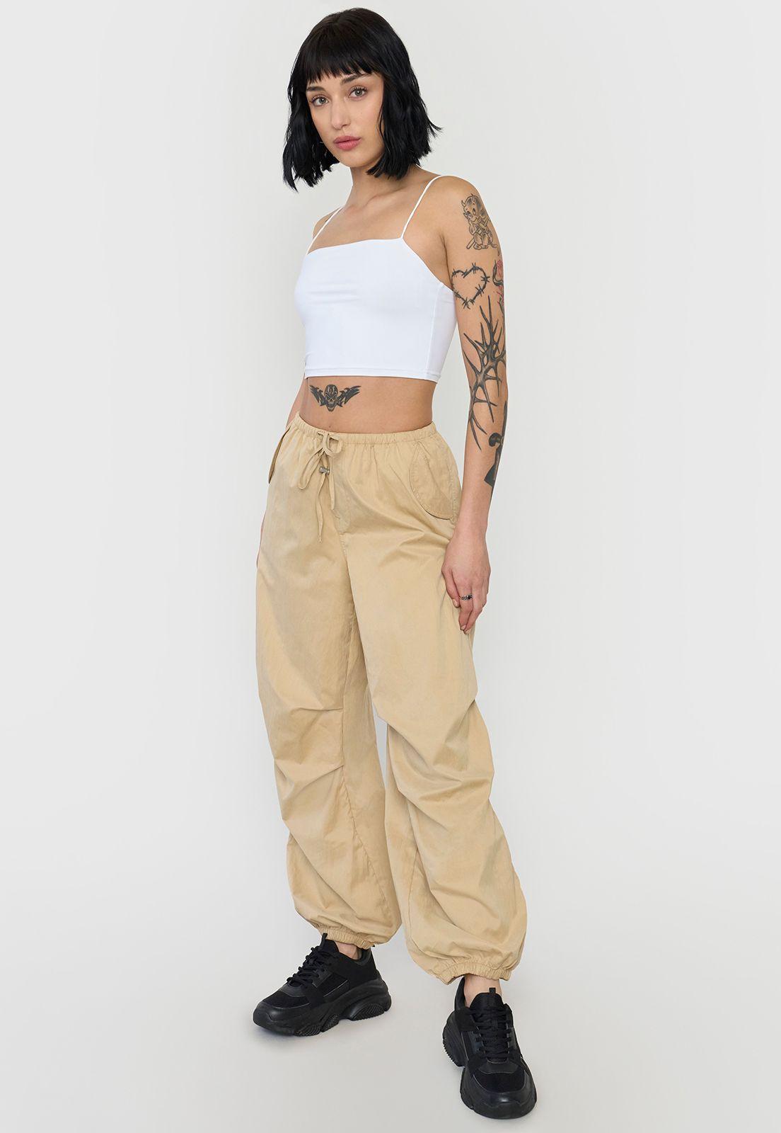 Pantalón Mujer Parachute Color Beige Corona-3