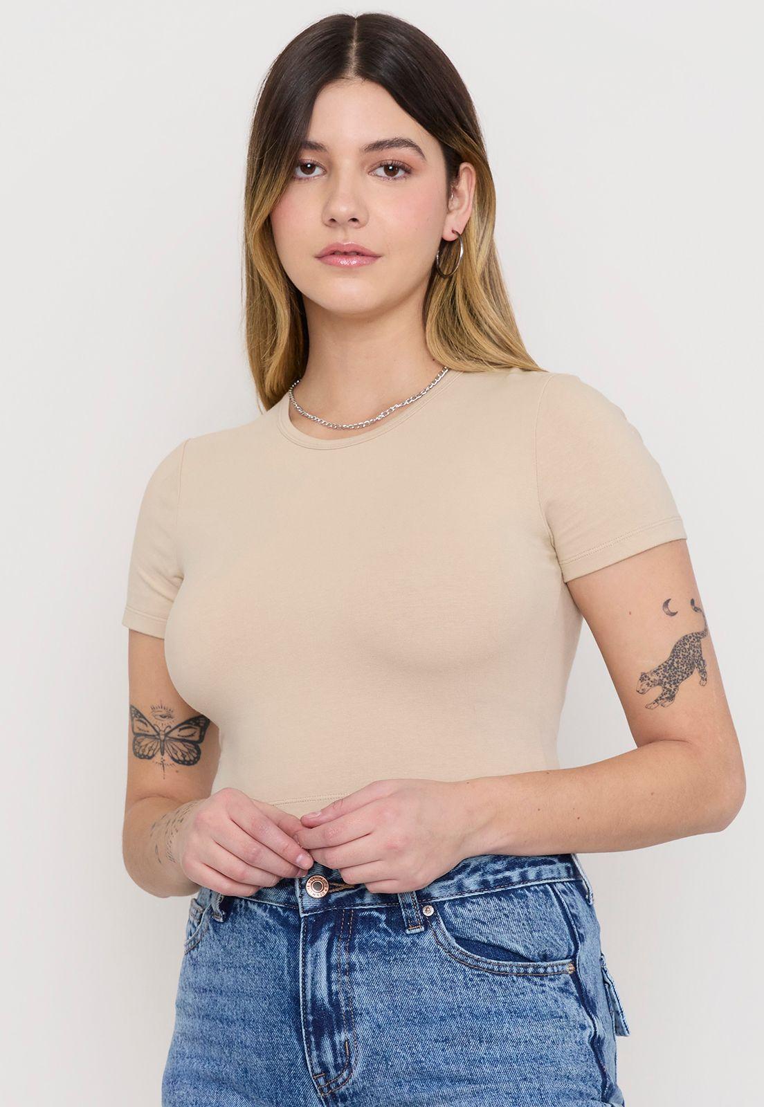 Polera Mujer Crop Cotton Spx Beige Corona-2