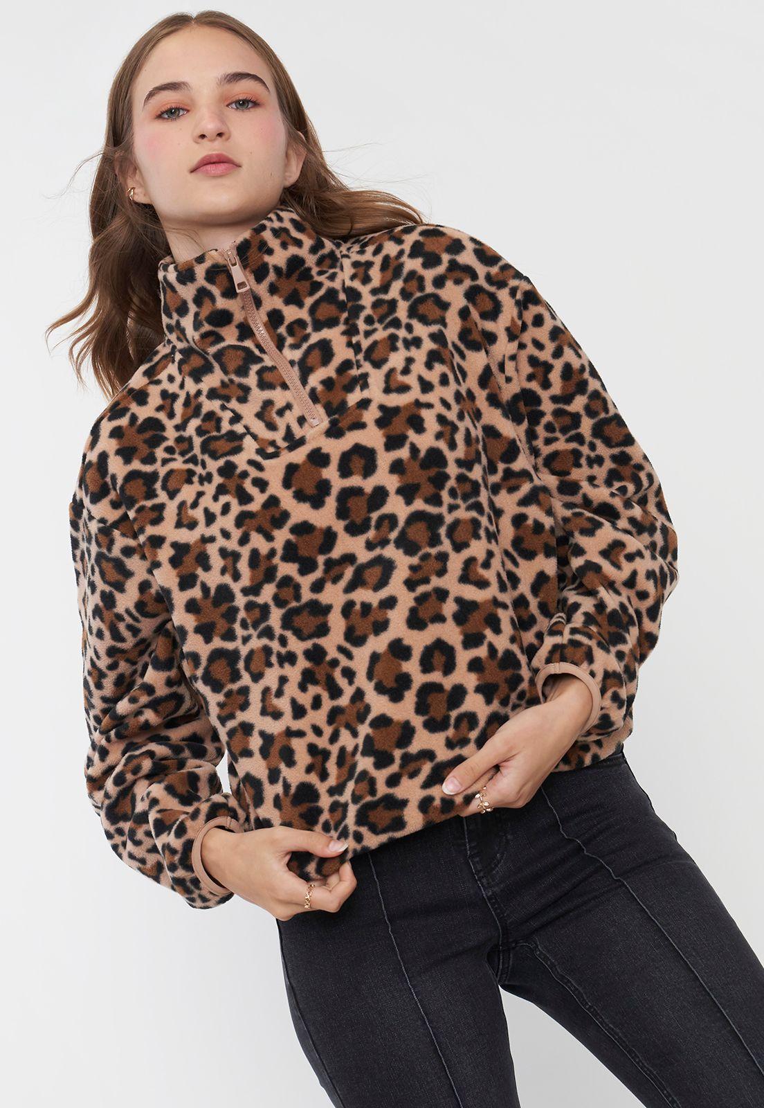 Polerón Mujer Polar Half Zipper Beige Animal Print Corona-0