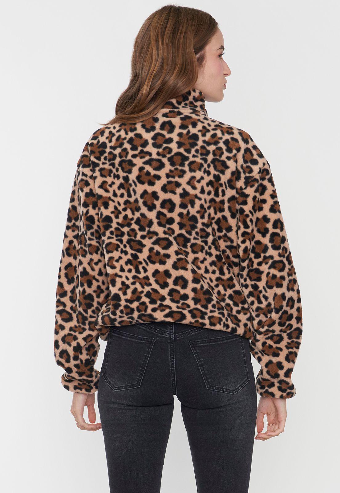 Polerón Mujer Polar Half Zipper Beige Animal Print Corona-1