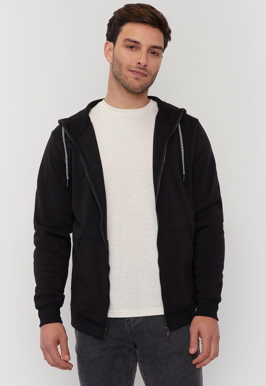 Polerón Hombre Full Zipper Clásico Negro Corona-0