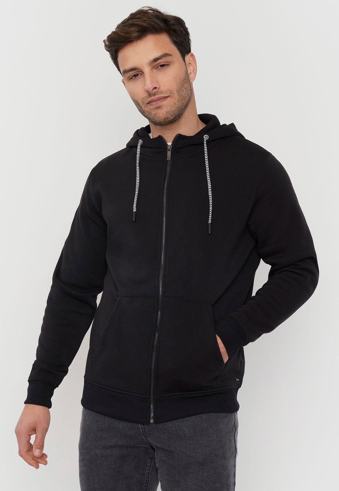 Polerón Hombre Full Zipper Clásico Negro Corona-2