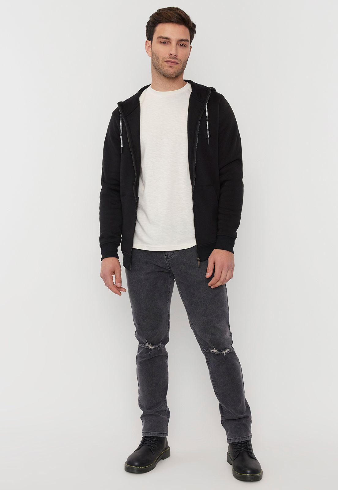 Polerón Hombre Full Zipper Clásico Negro Corona-3