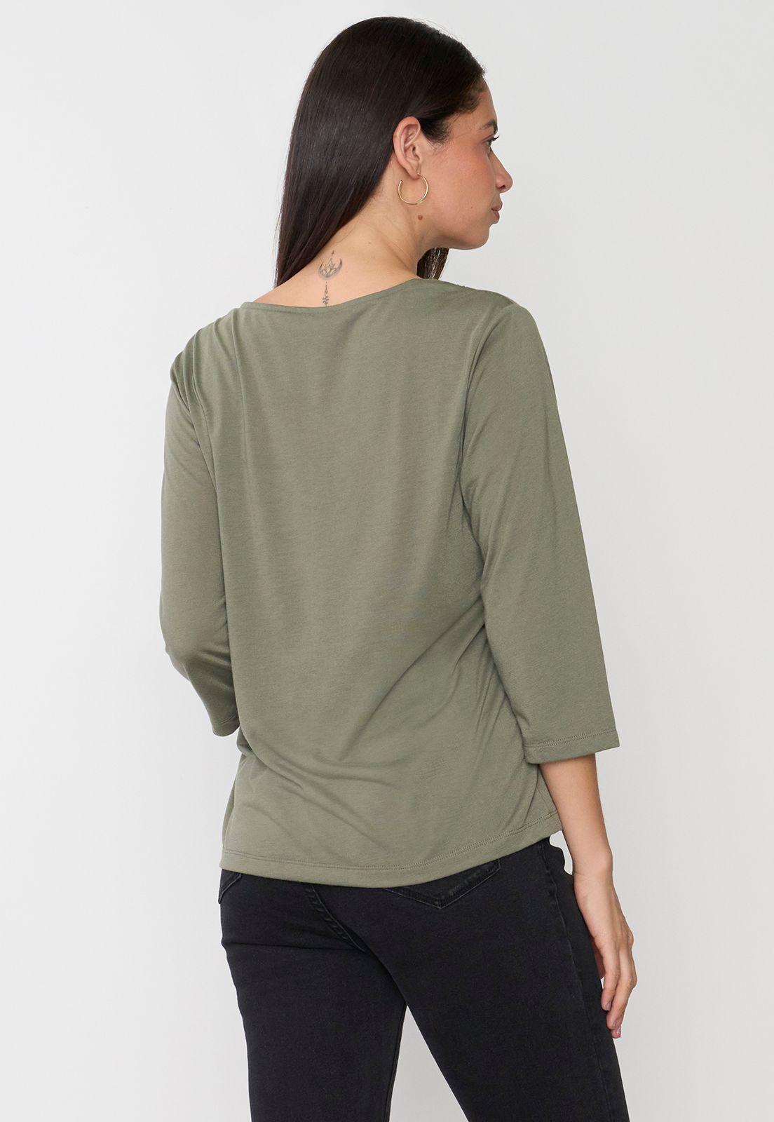 Polera Mujer Manga 3/4 Macramé Verde Corona-1