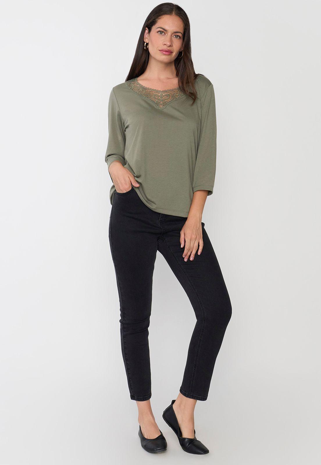 Polera Mujer Manga 3/4 Macramé Verde Corona-3