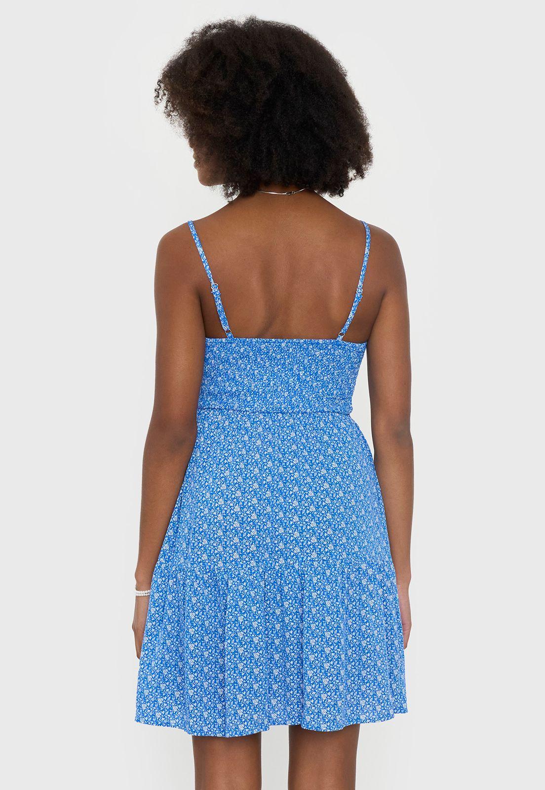Vestido Mujer Panal Print Flores Azul Corona-1