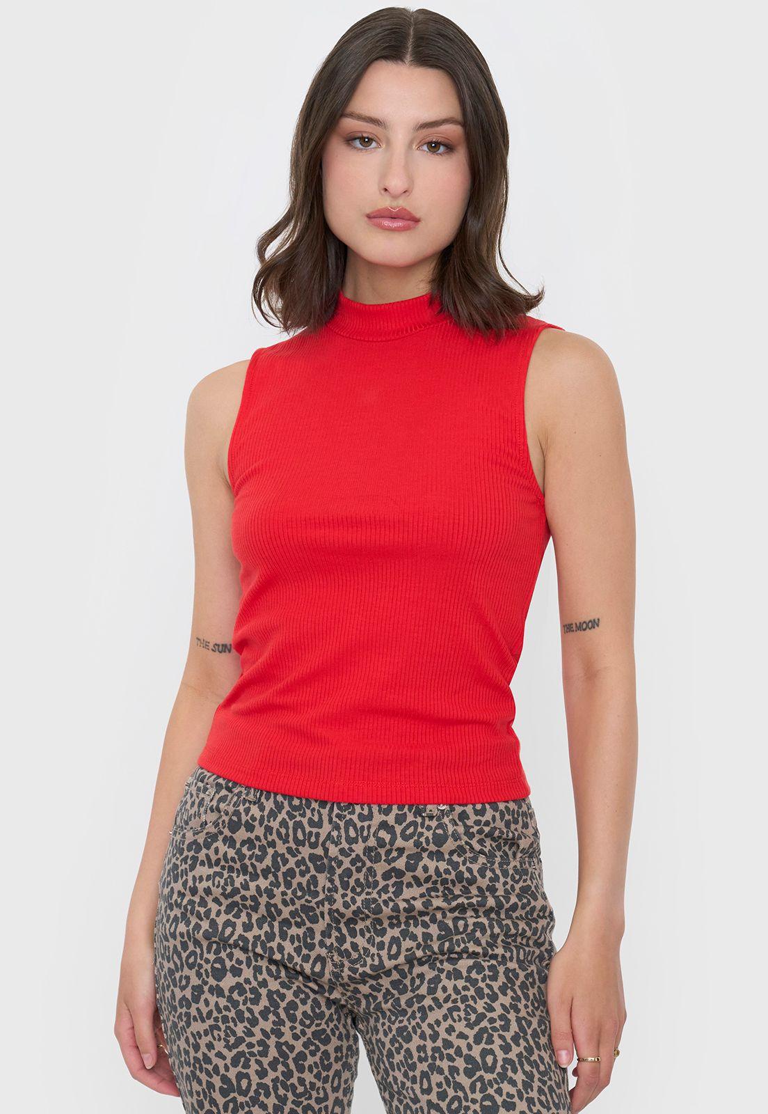 Polera Mujer Rib Halter Rojo Corona-0