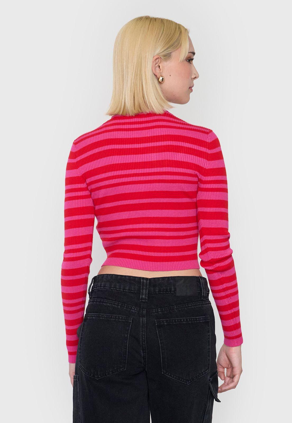 Tejido Mujer Manga Larga Cut Out Fucsia Corona-1