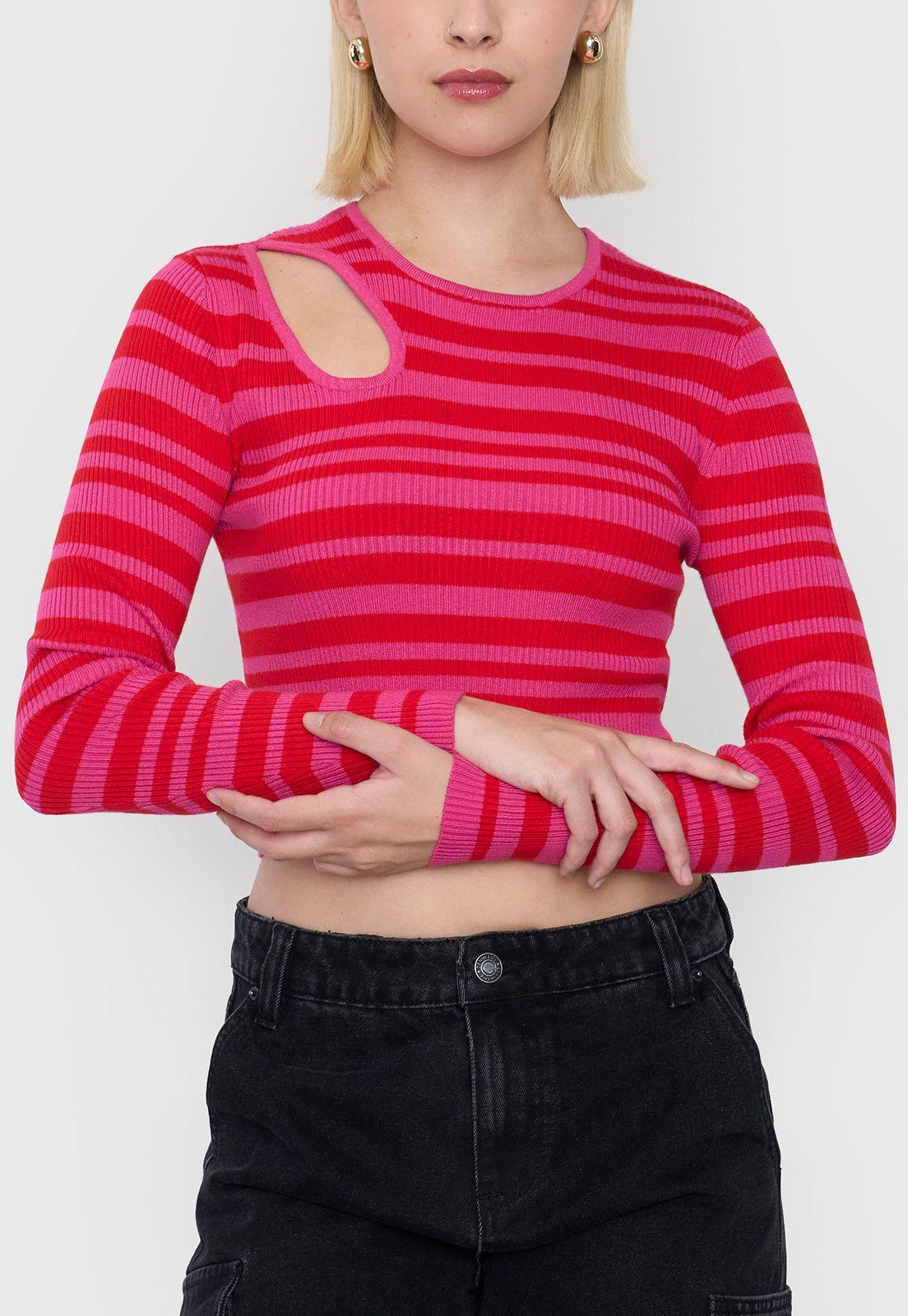 Tejido Mujer Manga Larga Cut Out Fucsia Corona-2