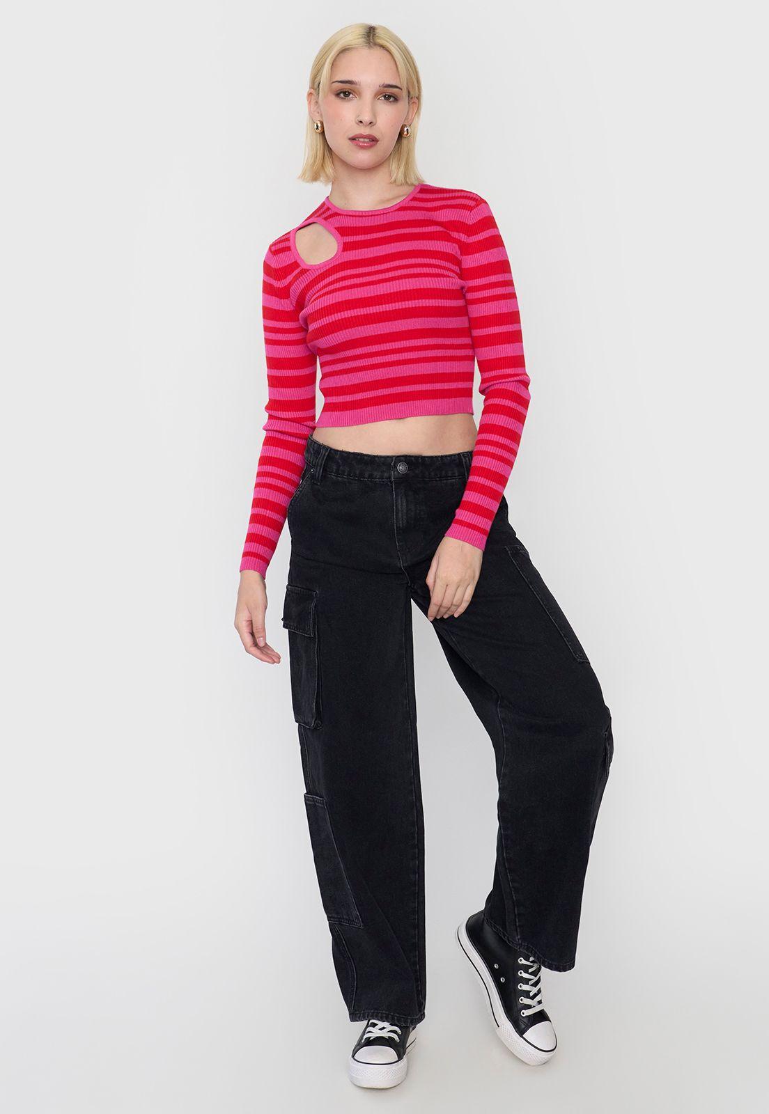 Tejido Mujer Manga Larga Cut Out Fucsia Corona-3