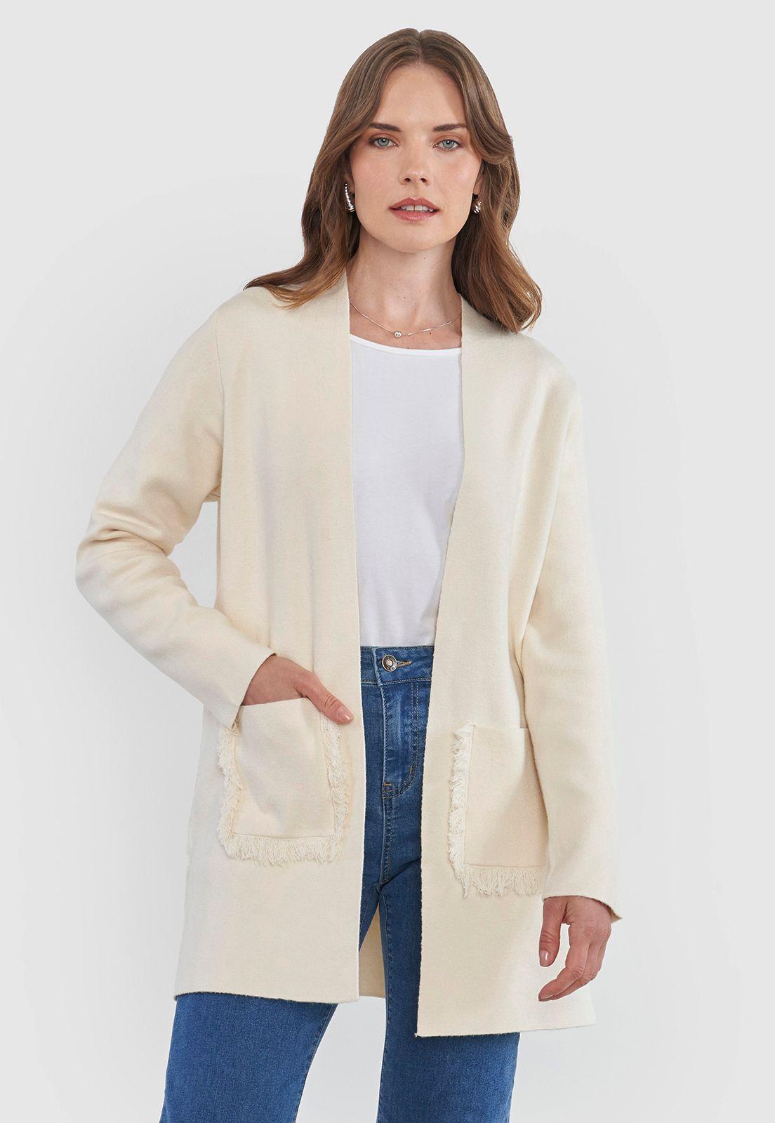 Sweater Mujer Cárdigan Flecos Azul Marino Corona-0