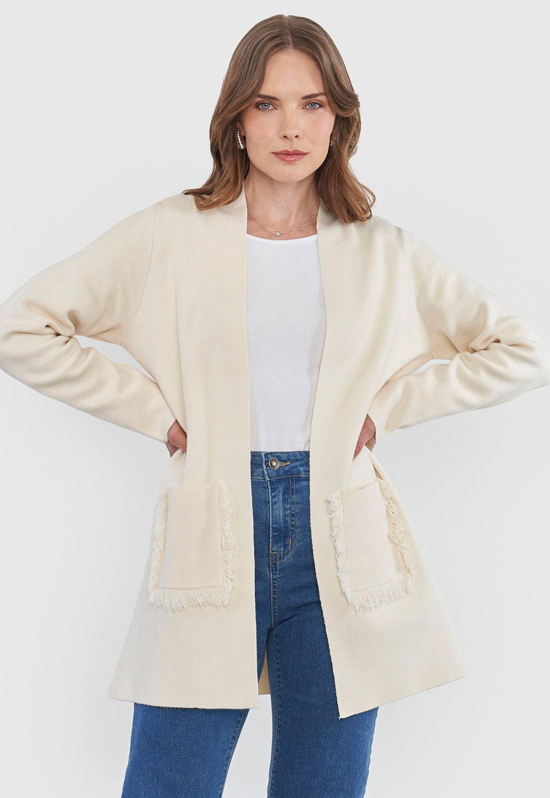 Sweater Mujer Cárdigan Flecos Azul Marino Corona-2