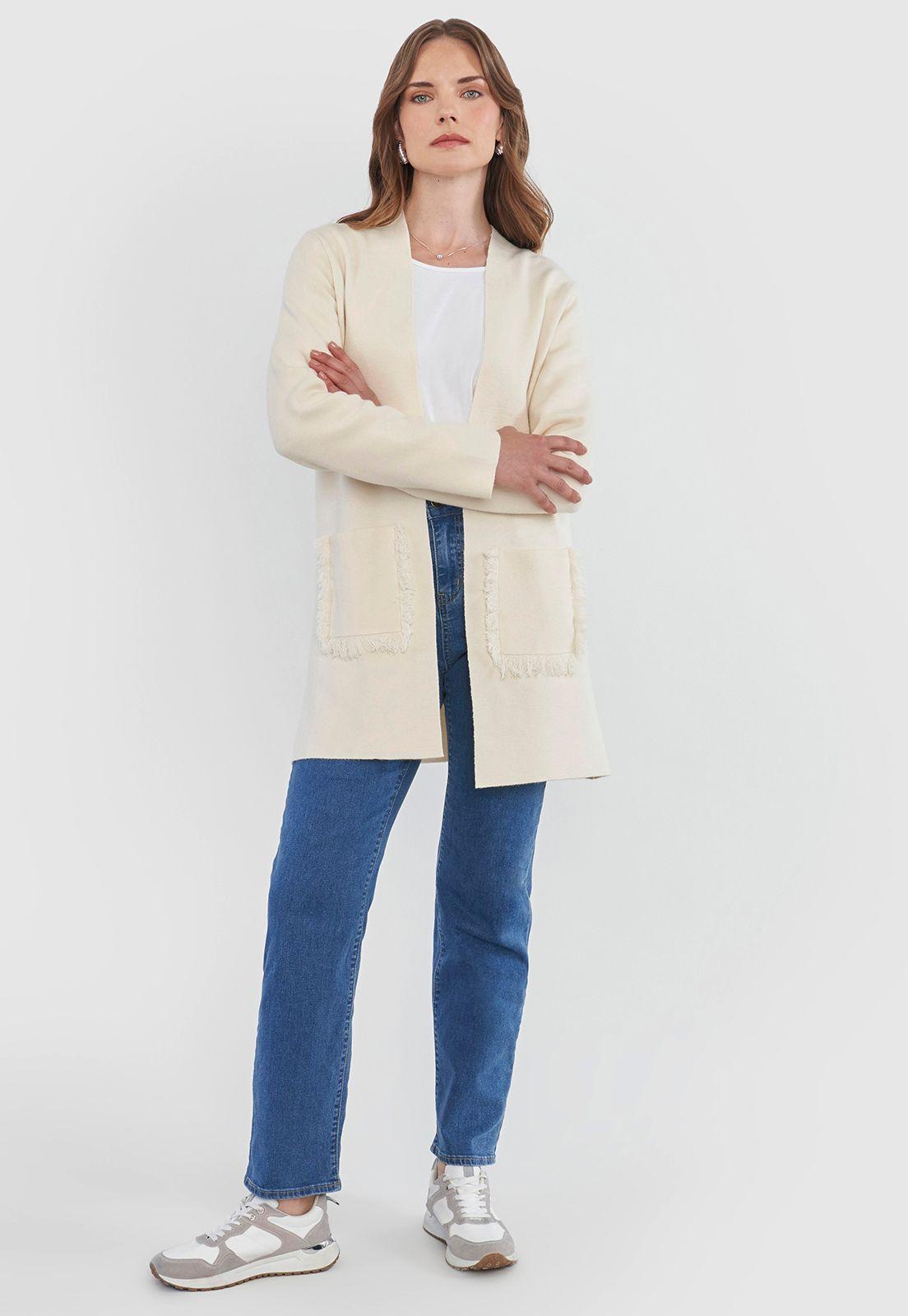 Sweater Mujer Cárdigan Flecos Azul Marino Corona-3