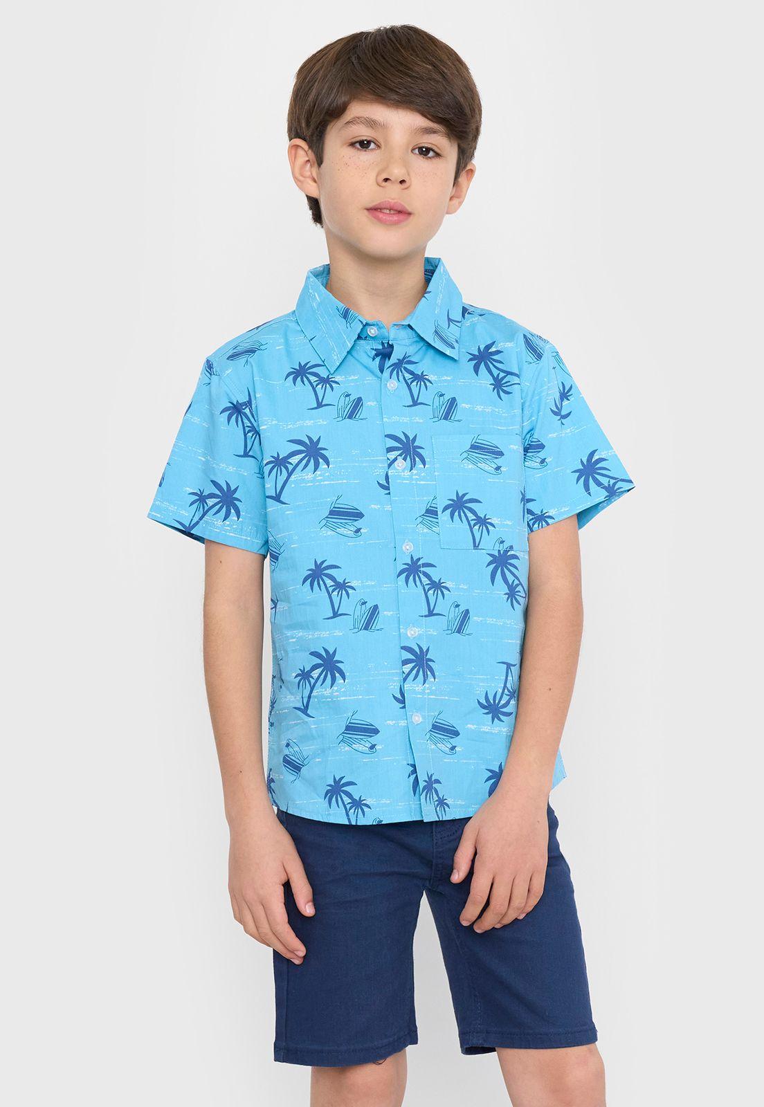 Camisa Niño Kids Fullprint Celeste Corona-1