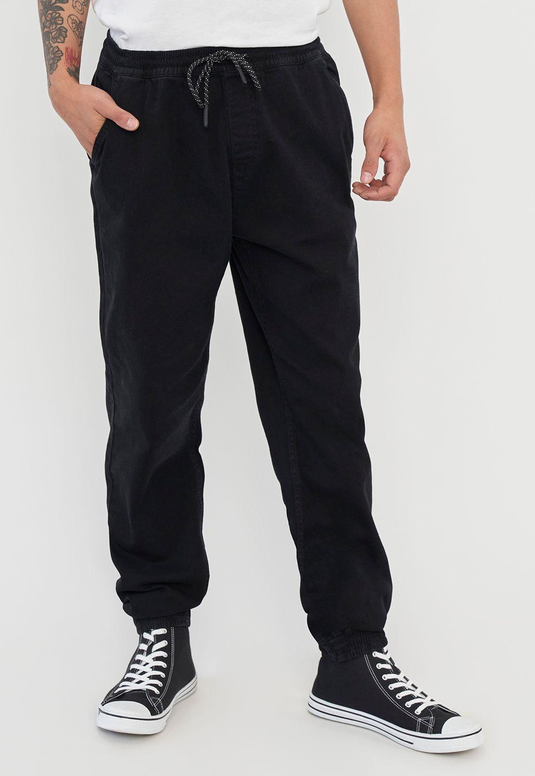 Pantalón Hombre Jogger Fit Twill Negro Liso Corona-1