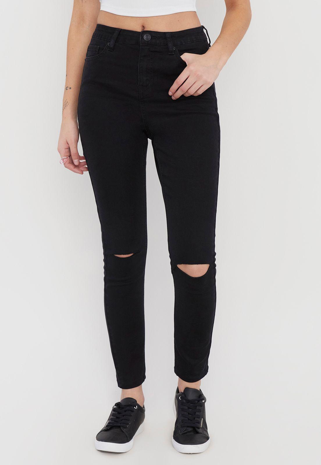 Jeans Mujer Skinny Destroyed Negro Corona-0
