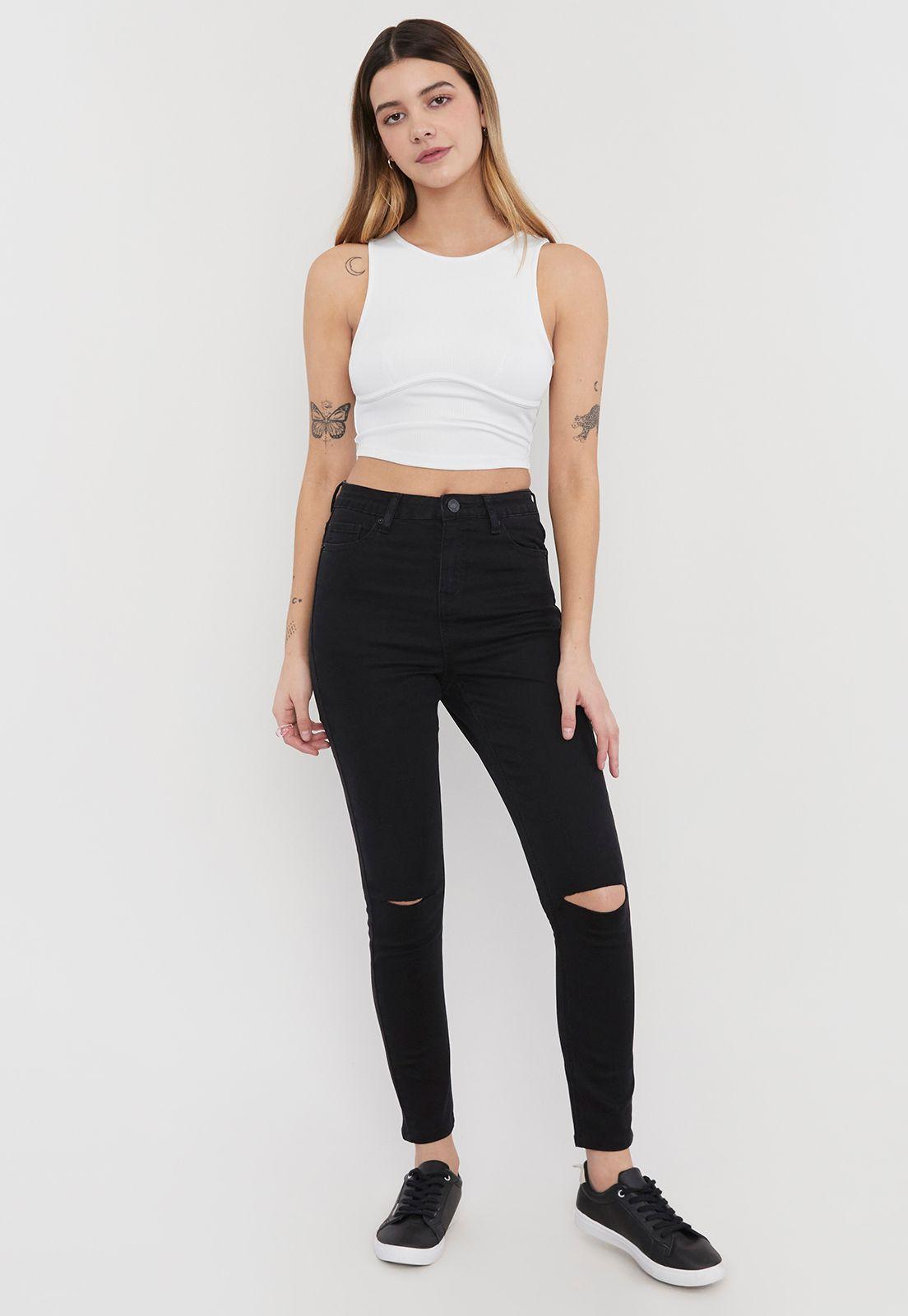 Jeans Mujer Skinny Destroyed Negro Corona-3