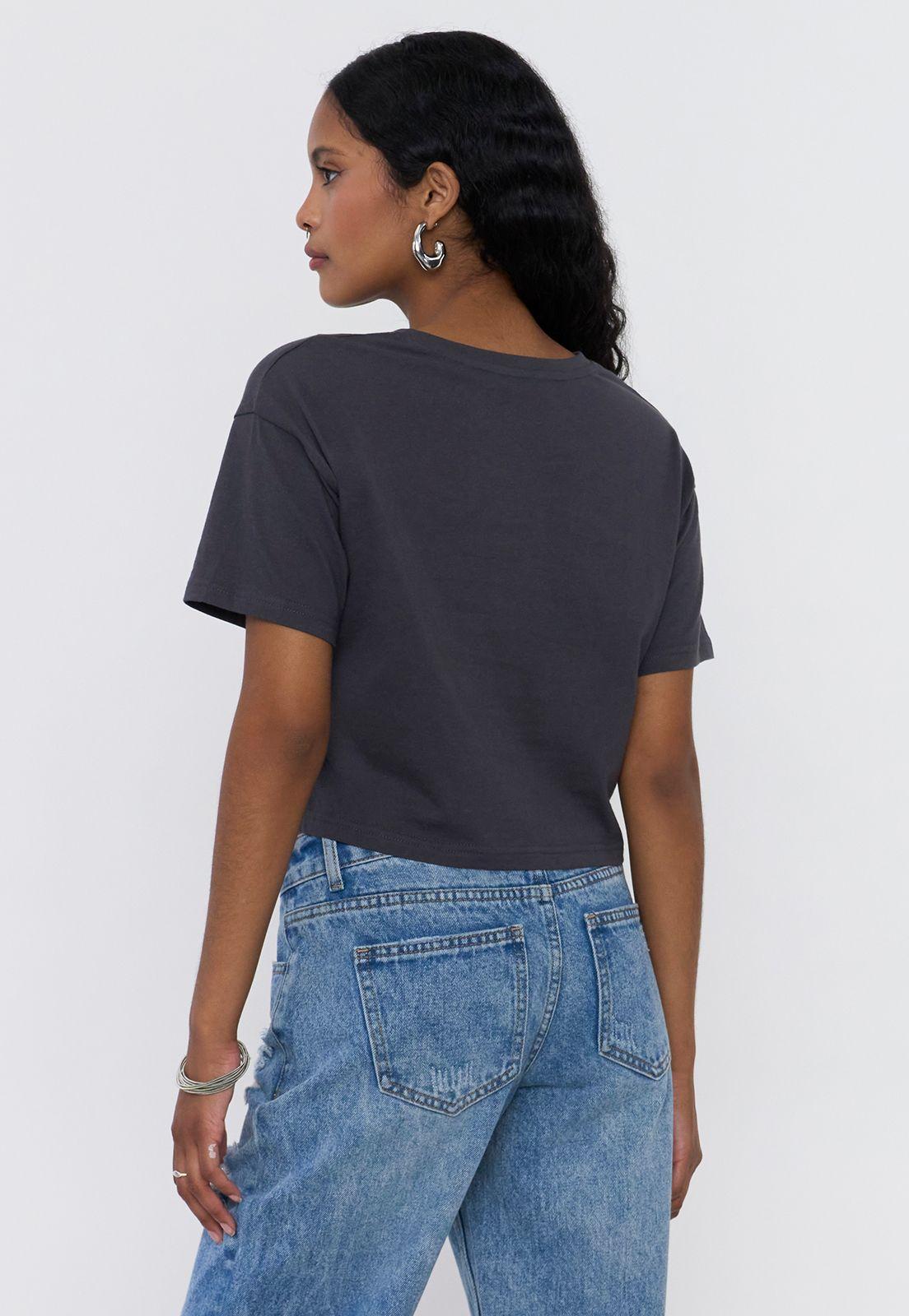 Polera Mujer Fun Manga Corta Gris Oscuro Crop Corona-1