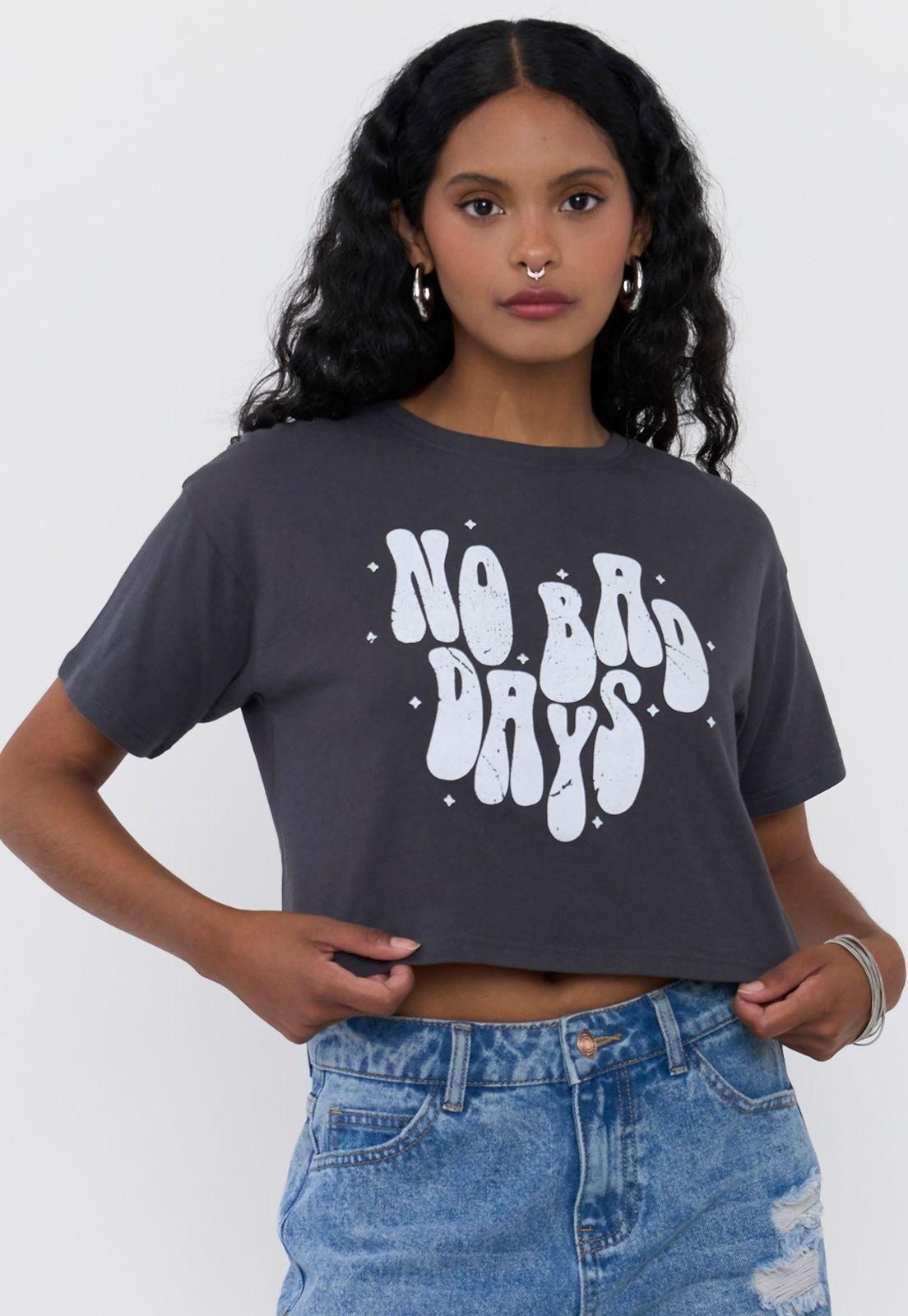 Polera Mujer Fun Manga Corta Gris Oscuro Crop Corona-2
