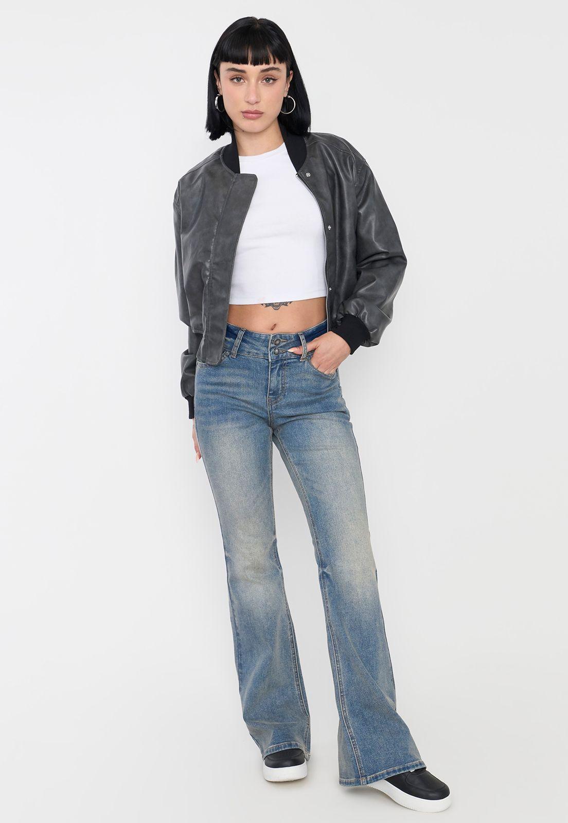 Chaqueta Mujer Bomber Ecocuero Lavada Gris Corona-3