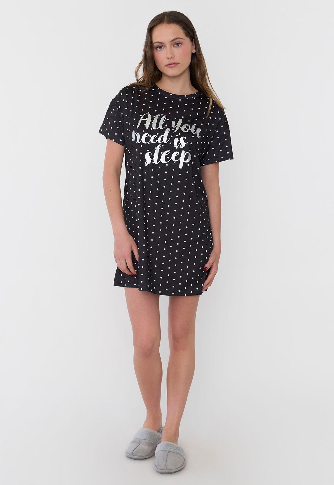 Camisa de Dormir Mujer Poliéster Puntos Negro Corona-3