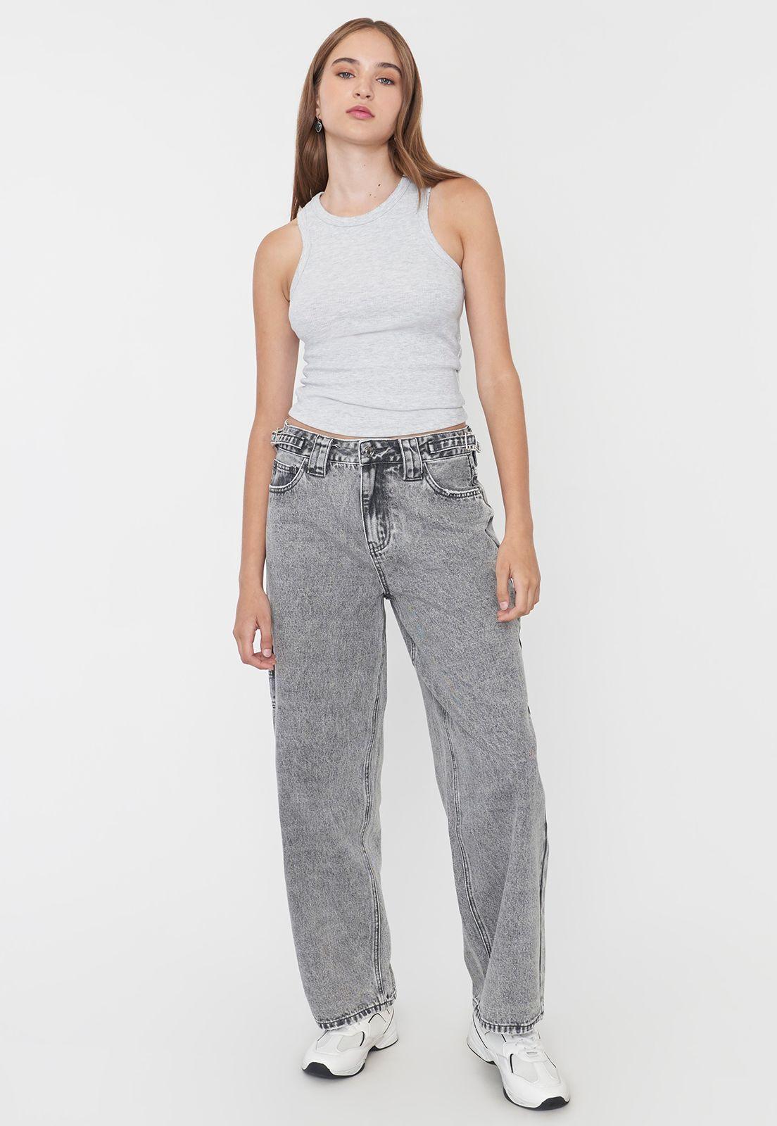 Jeans Mujer Baggy Fit Gris Corona-0