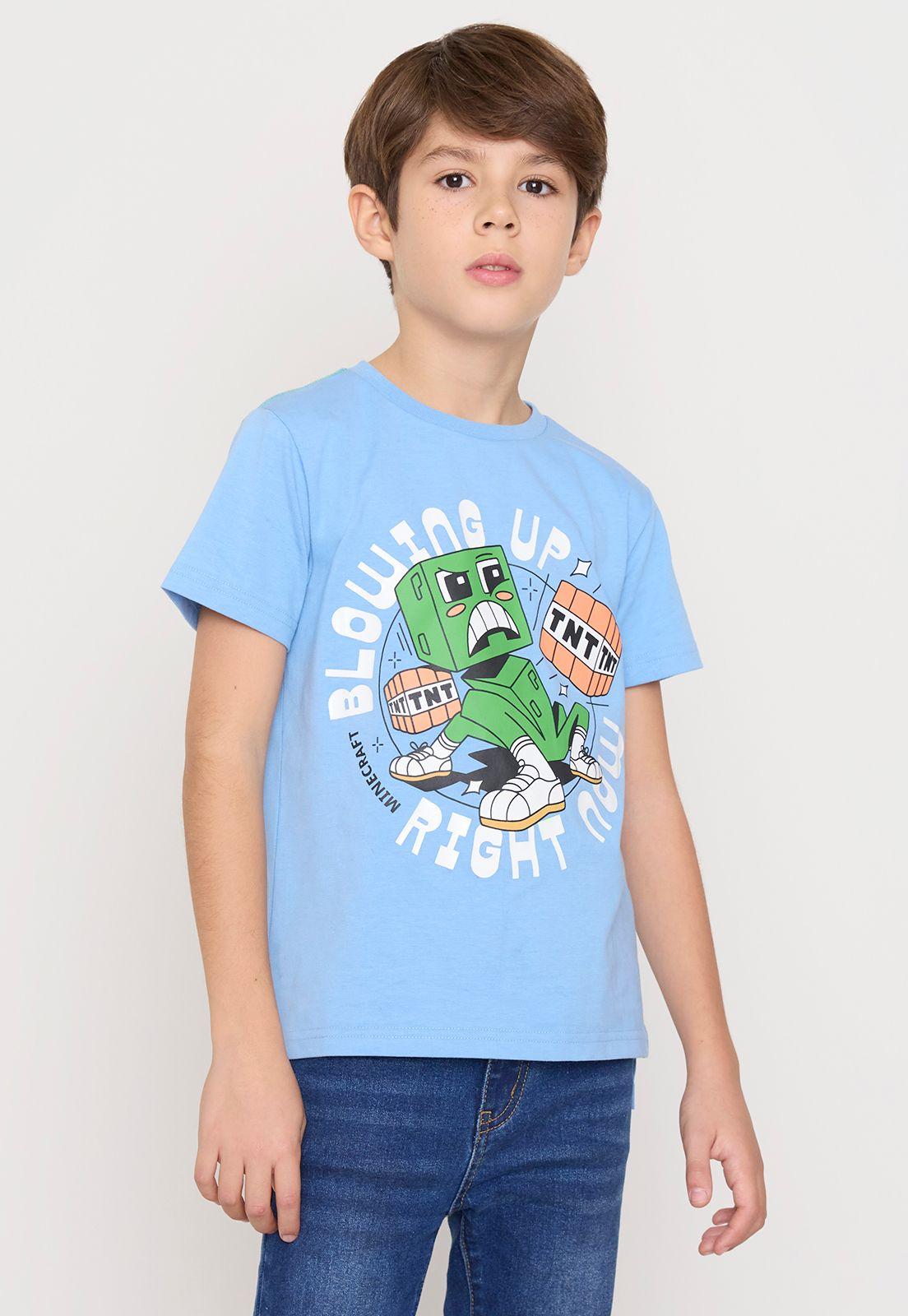 Polera Niño Kids MC Minecraft Celeste Corona-0
