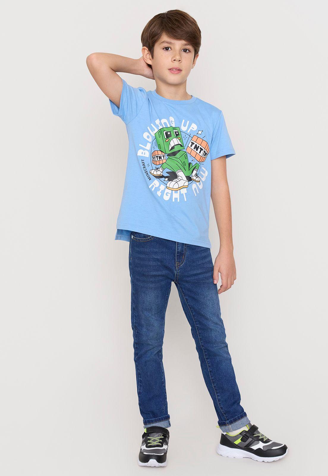 Polera Niño Kids MC Minecraft Celeste Corona-3