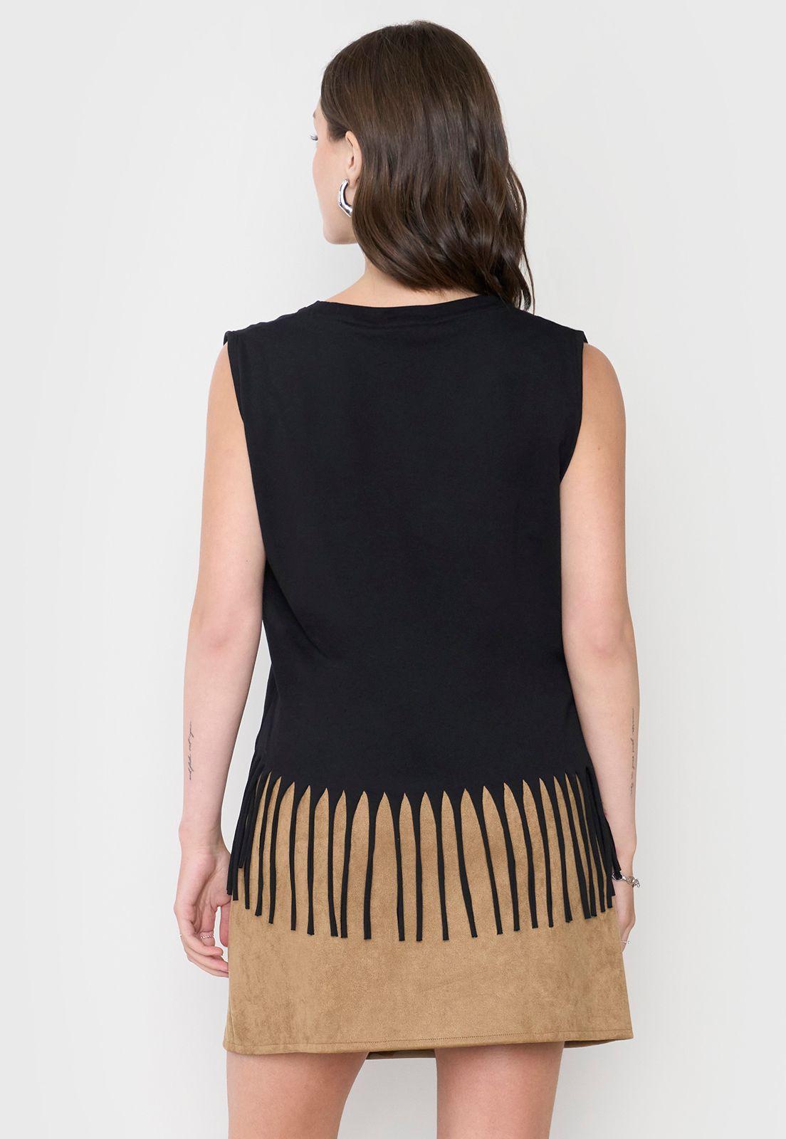 Polera Mujer Flecos Negro Corona-1