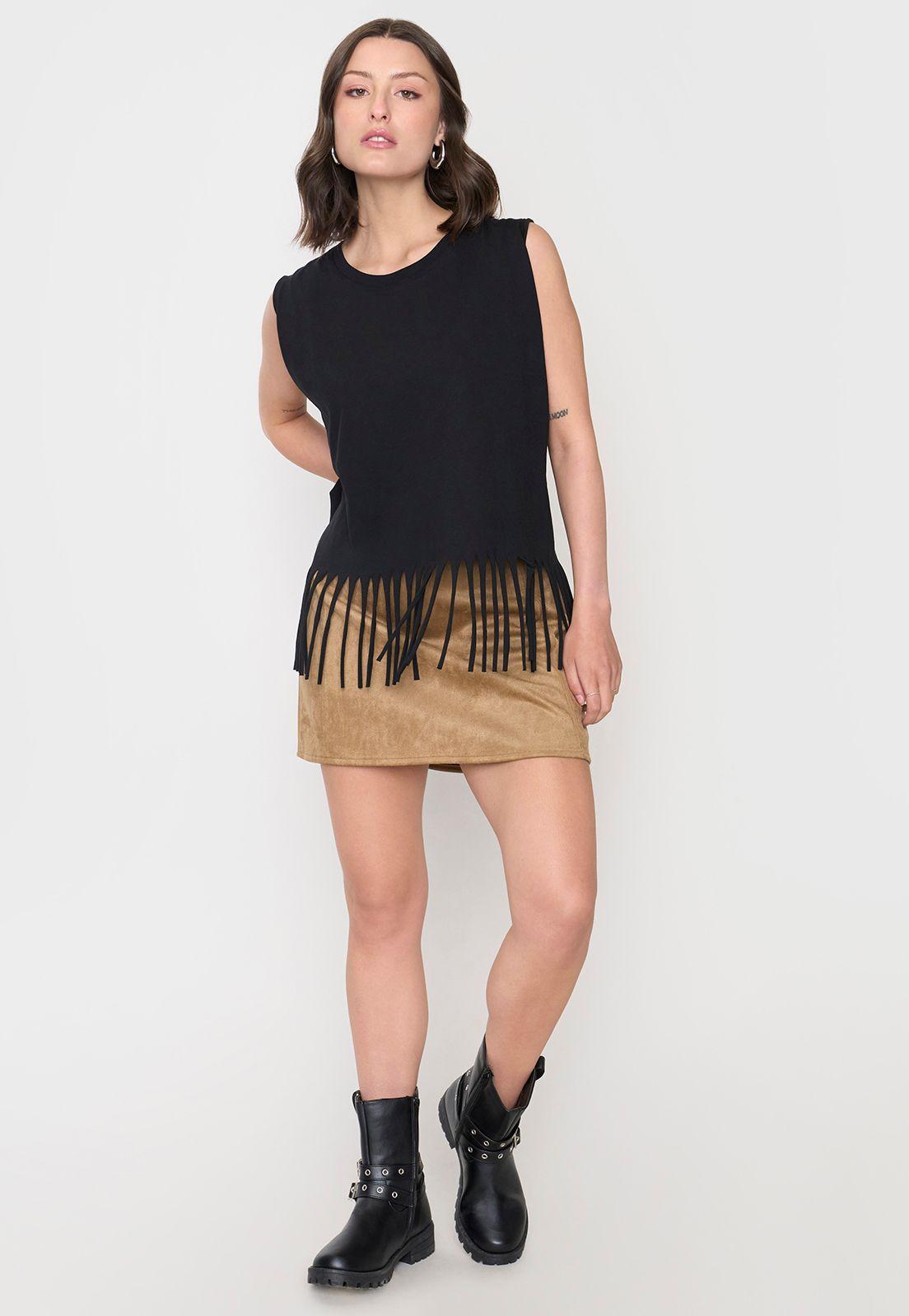 Polera Mujer Flecos Negro Corona-3