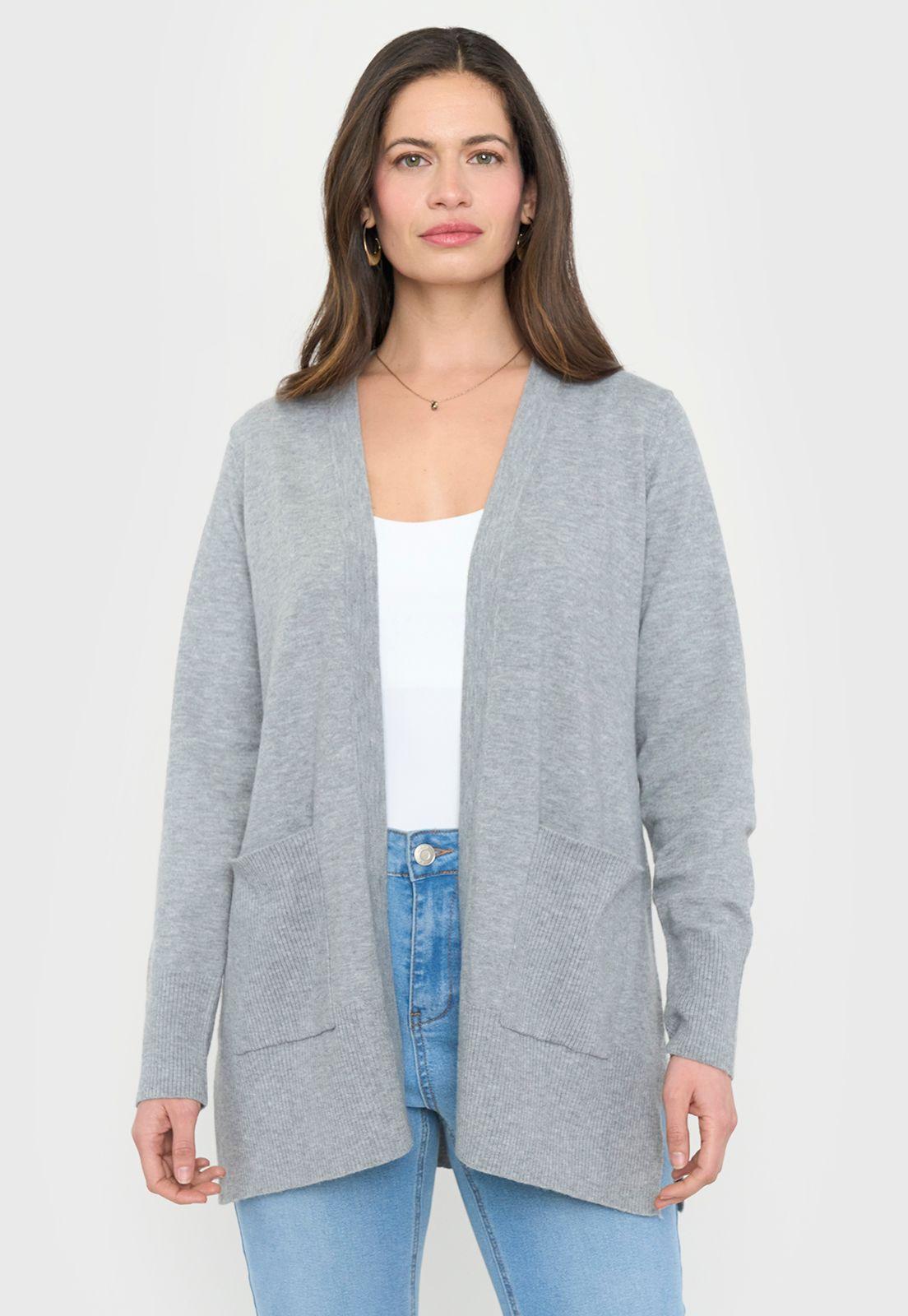 Chaleco Mujer Cárdigan Brillos Gris Corona-0