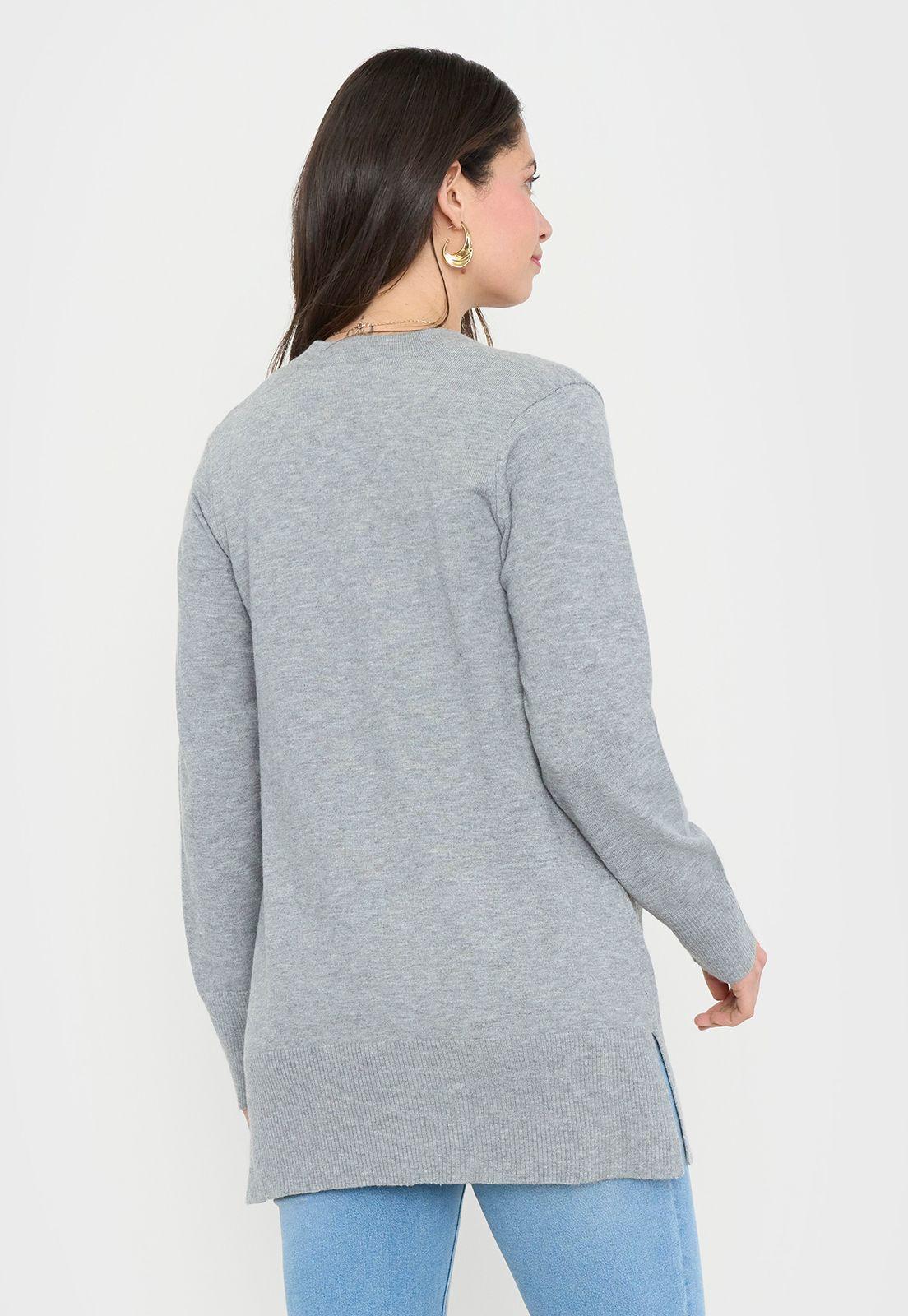 Chaleco Mujer Cárdigan Brillos Gris Corona-1