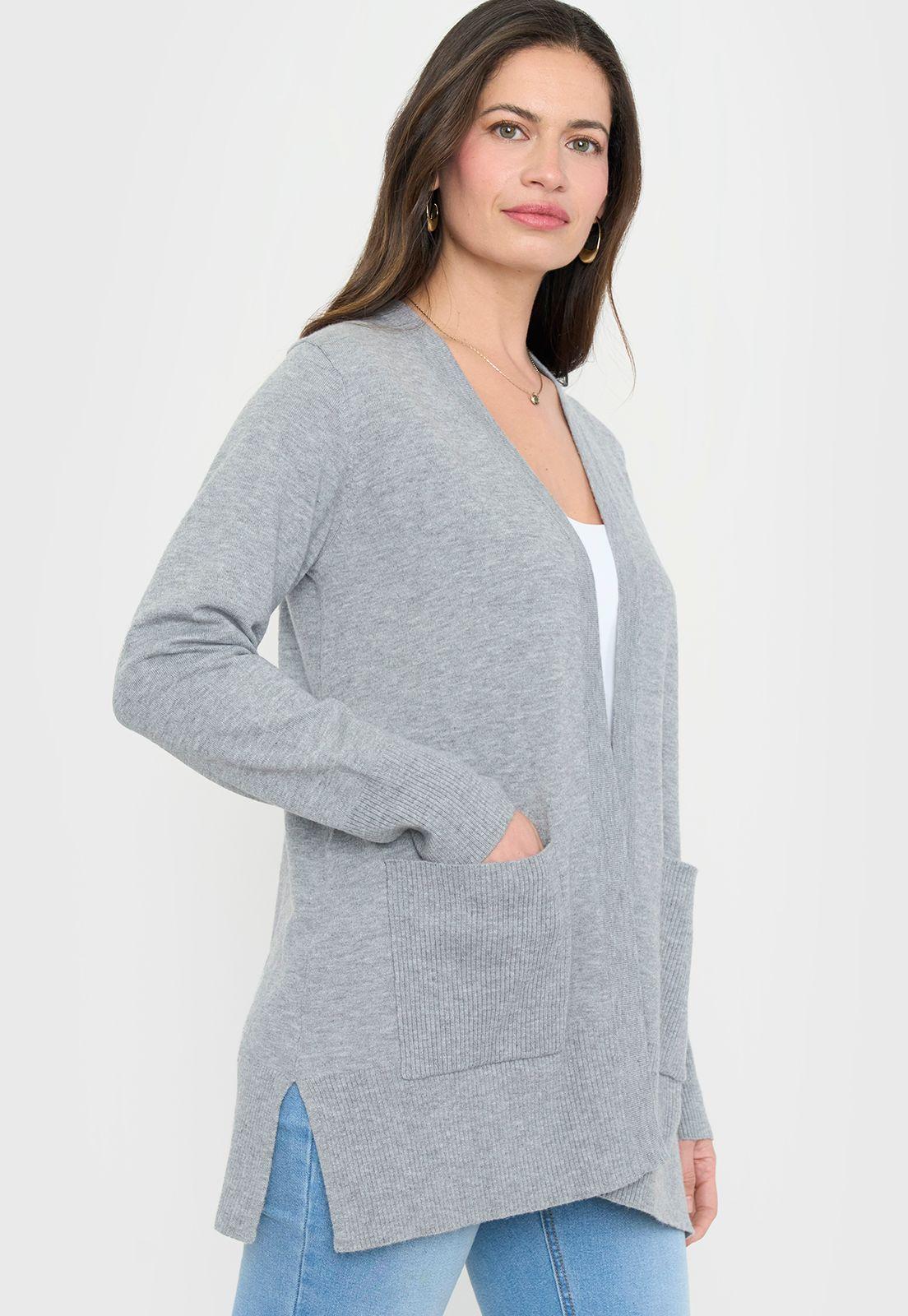 Chaleco Mujer Cárdigan Brillos Gris Corona-2