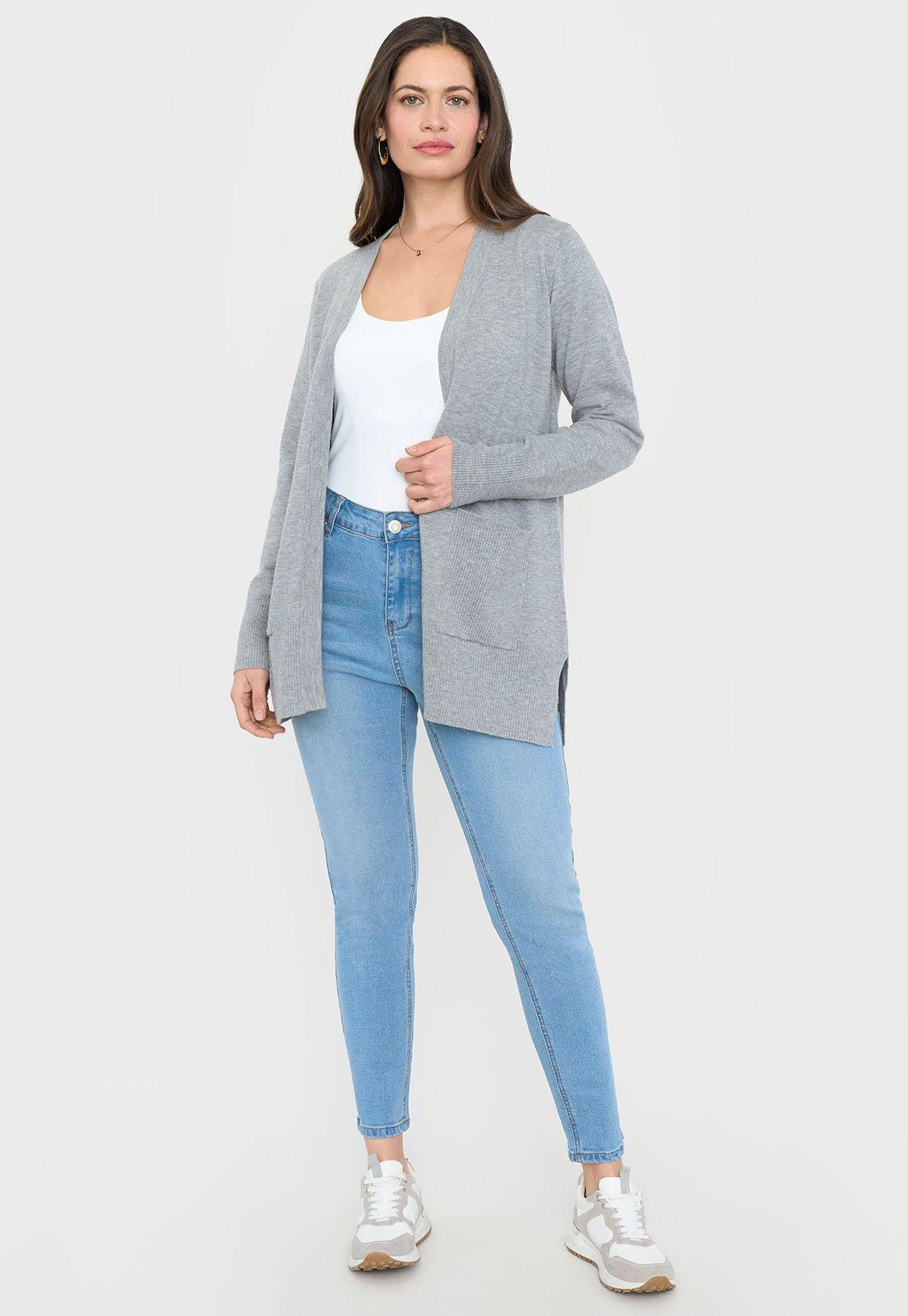 Chaleco Mujer Cárdigan Brillos Gris Corona-3