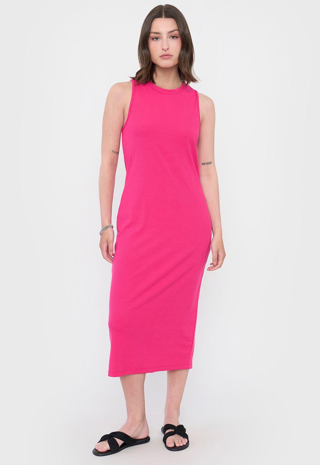 Vestido Mujer Largo Rib Fucsia Corona-0
