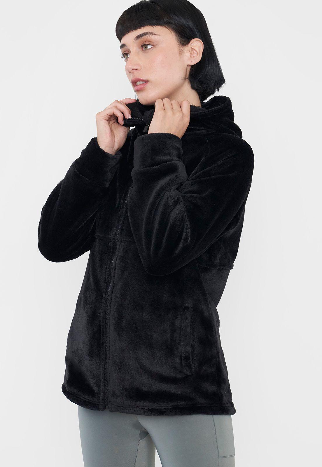 Polerón Mujer Deportivo Peludo Color Negro Corona-2