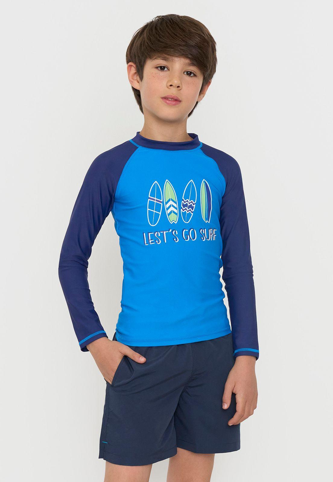 Traje De Baño Niño Kids Polera Manga Larga Azul Corona-0