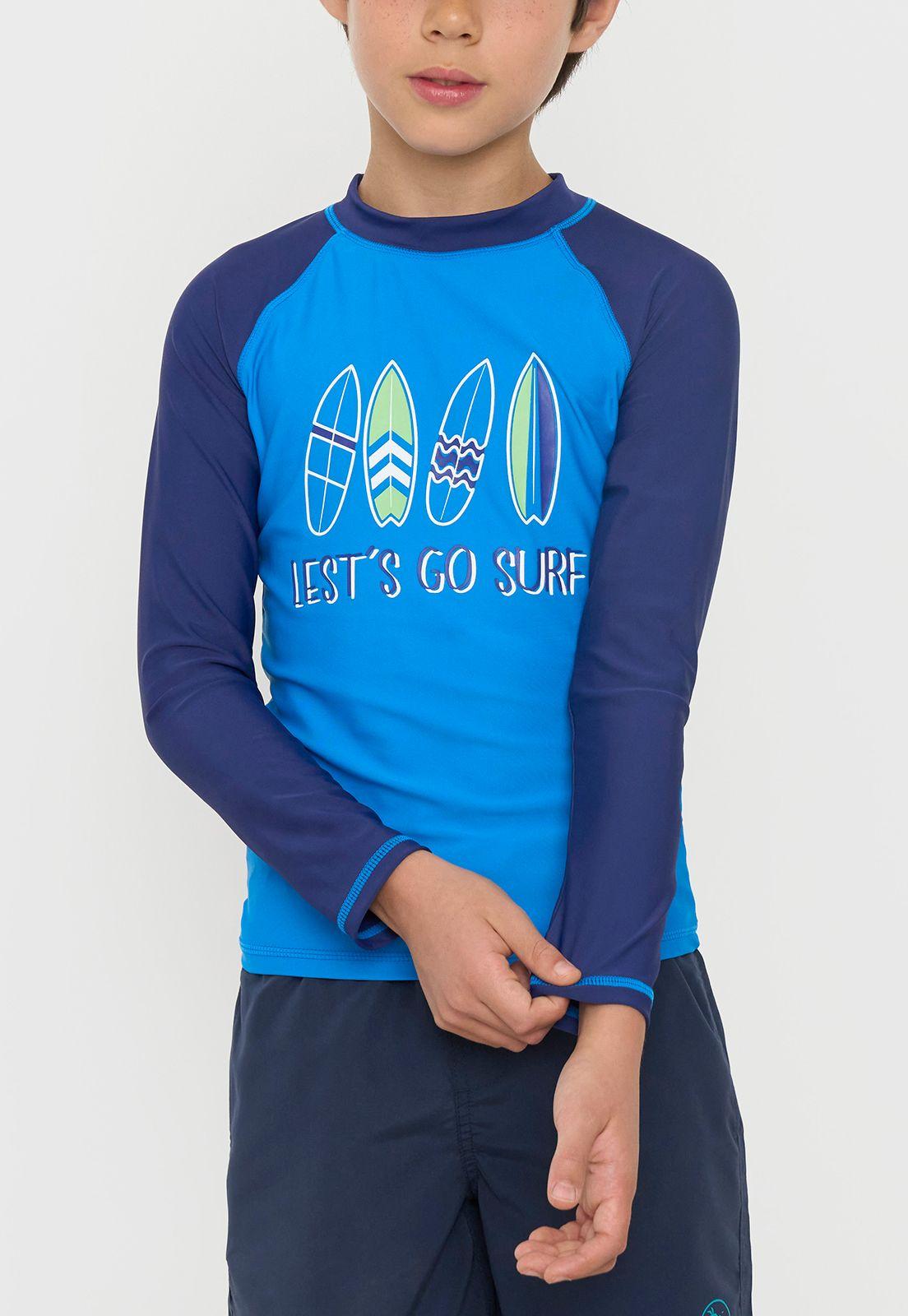 Traje De Baño Niño Kids Polera Manga Larga Azul Corona-2