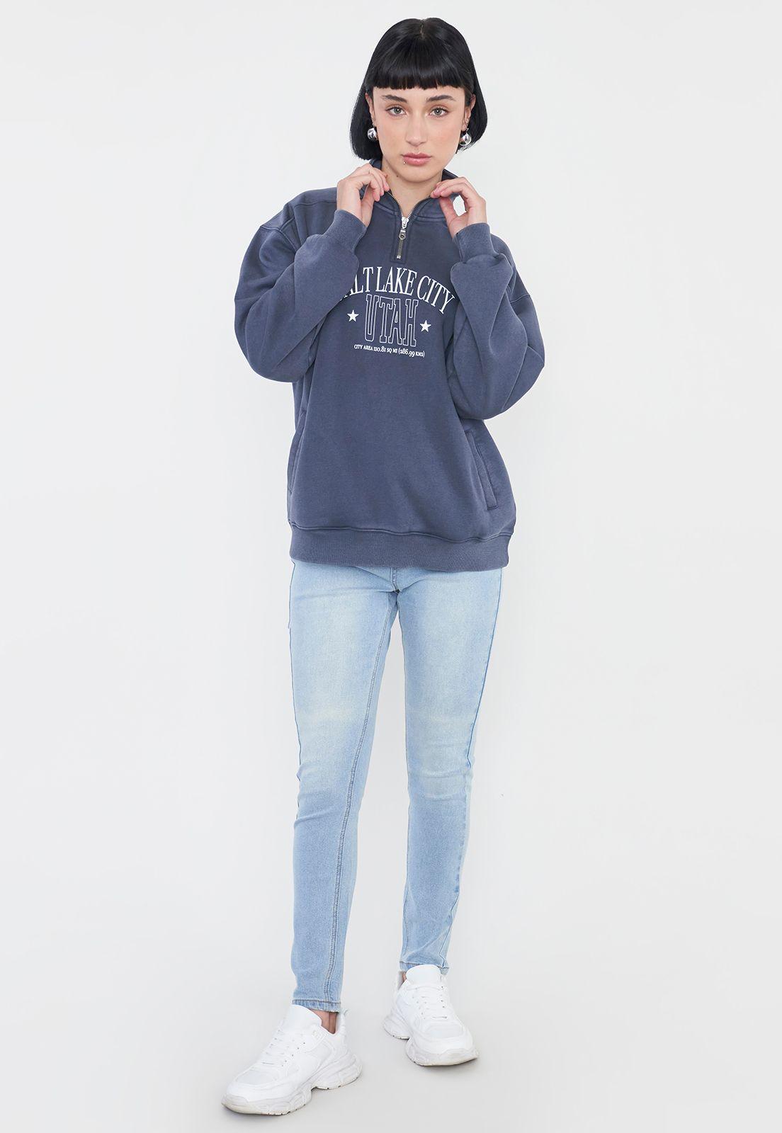 Polerón Mujer Half Zipper Gris Corona-3