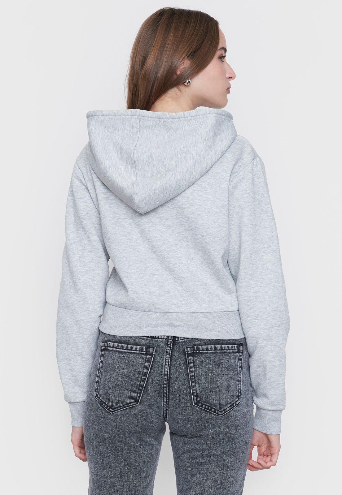 Polerón Mujer Crop Full Zipper Gris Melange Corona-1