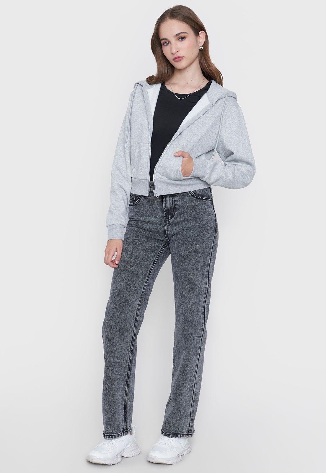 Polerón Mujer Crop Full Zipper Gris Melange Corona-3