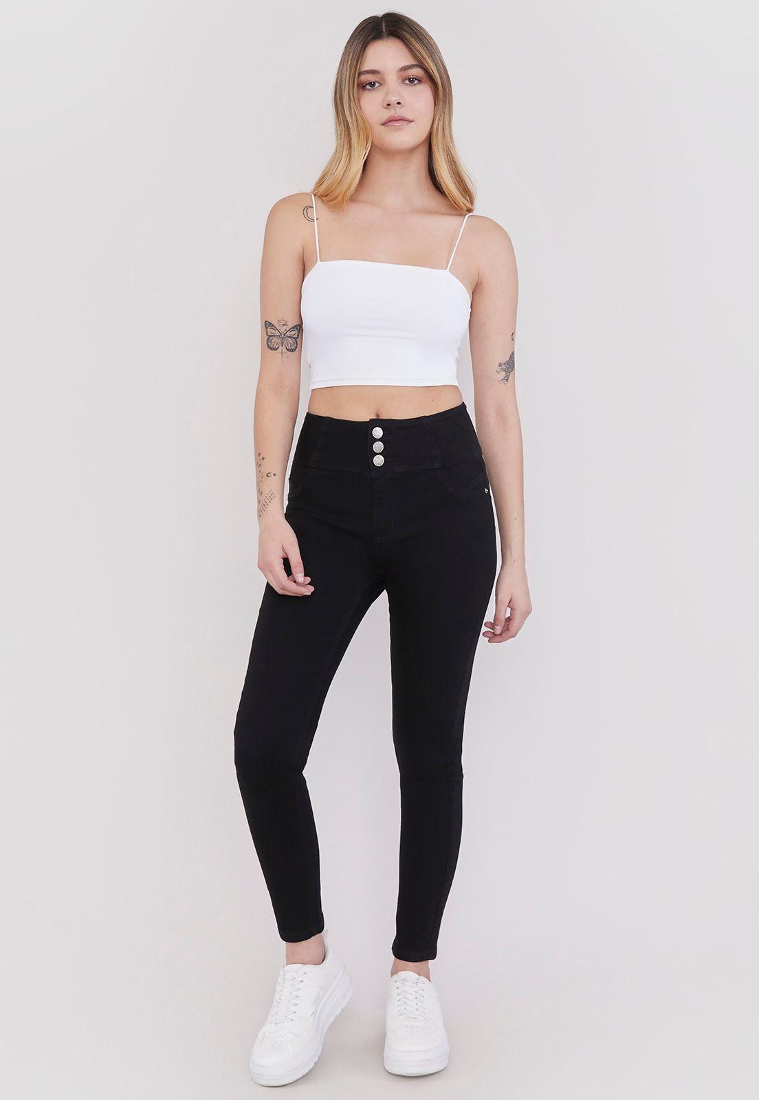Jeans Mujer 3 Botones Push Up Negro Corona-0