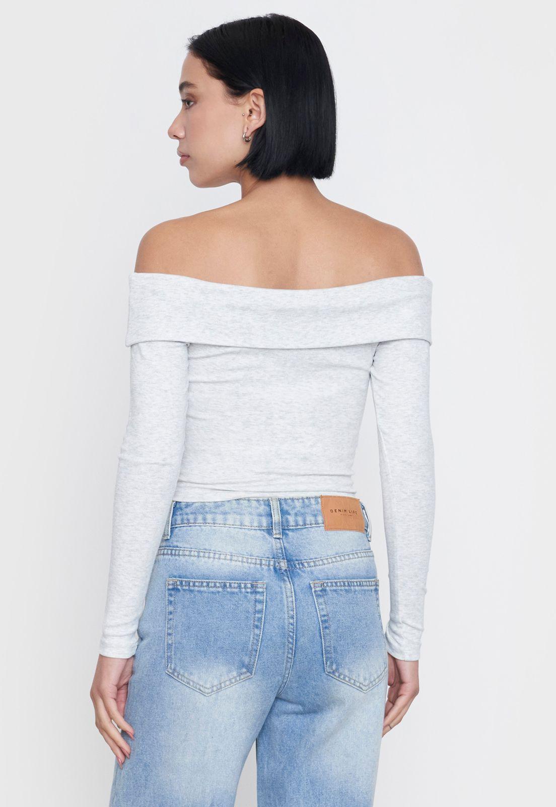 Polera Mujer Sin Hombros Gris Melange Corona-1